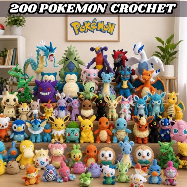200+ modèles crochet Pokémon– Pack méga amigurumi